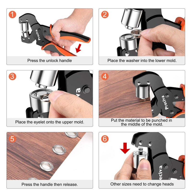 Preciva Grommet Tool Kit of 3/8"" and 1/4""  Preciva ?????????????????????????????? ???????????? ???????? Handheld Grommet kit with 400pcs Silver Grommets for Advertising Poster  Banner  Ponchos  Cardboard - Image 5